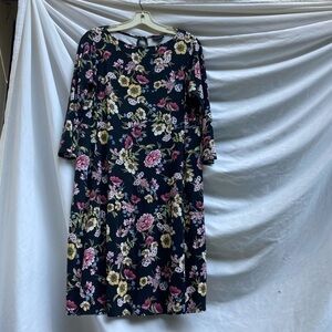 J Jill black floral long sleeve dress, size XS